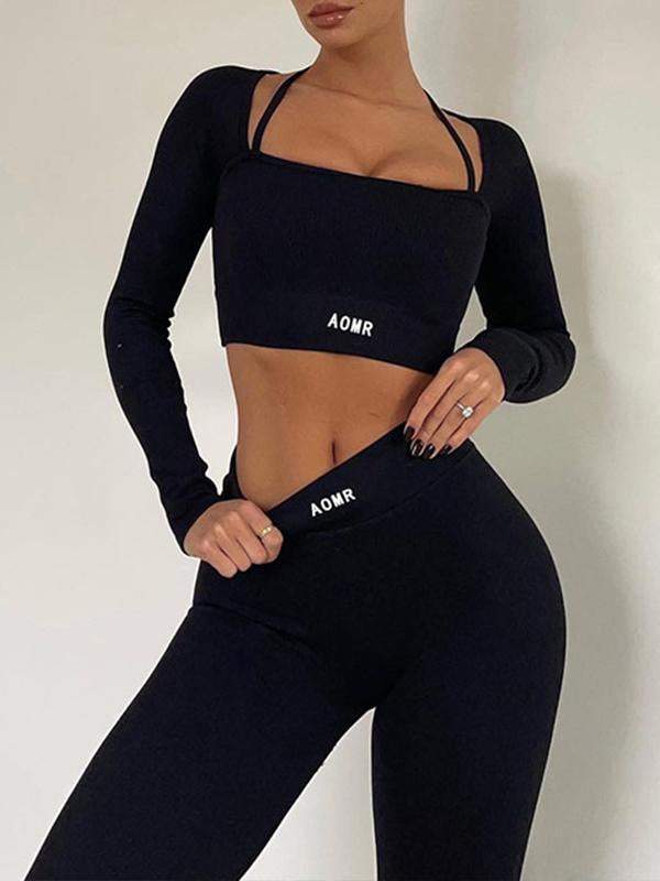 Fashion sports style alphabet embroidery color contrast basic Yoga fitness comfort leisure set
